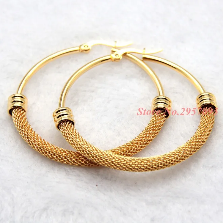Для женщин Мода Jewelry женские Best друг золото плиссированные большие серьги Нержавеющая сталь большой обруч серьги