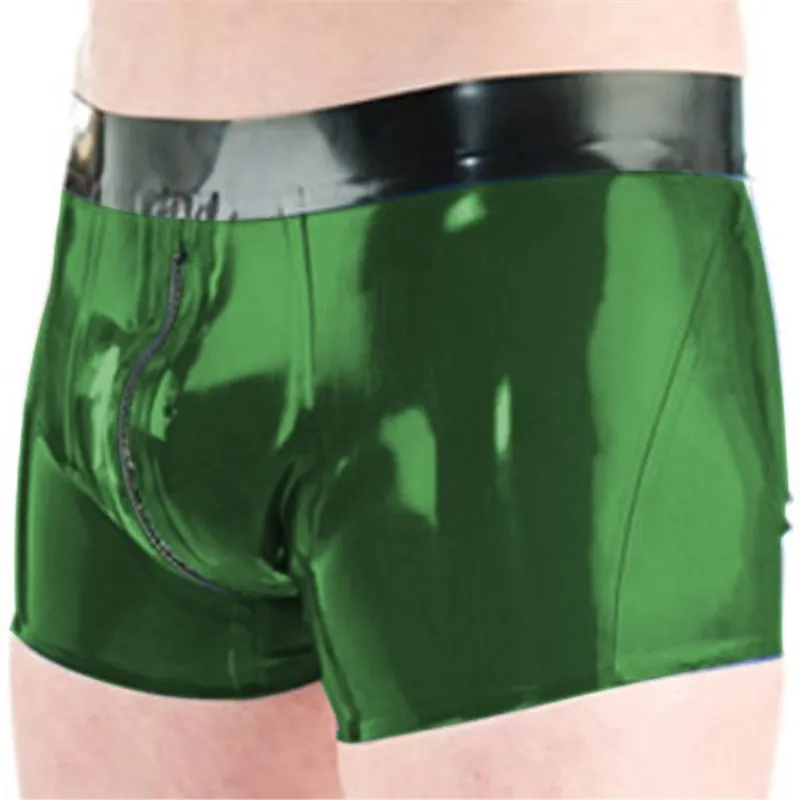 Мужские трусы боксеры из 100% натурального латекса шорты на молнии цветные ручной