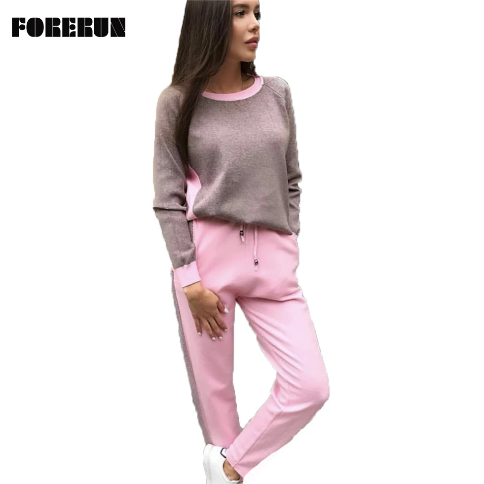 FORERUN/комплект из 2 предметов женский свитер топы и брюки Спортивный костюм сезон