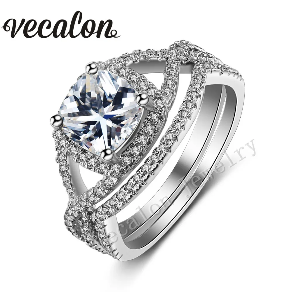 Vecalon 2016 новый дизайн набор женских обручальных колец с подушками 3ct AAAAA циркон Cz 10