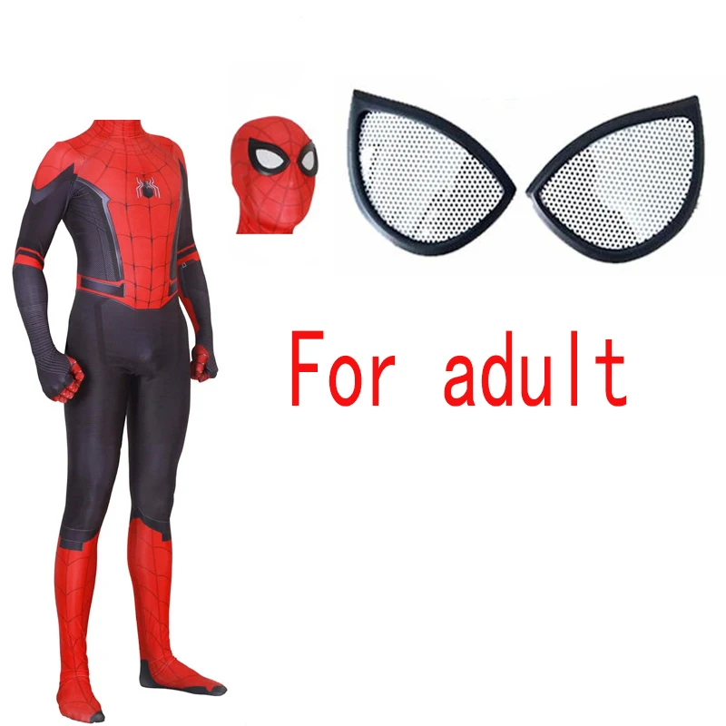 Removable mask adult Взрослые дети паук вдали от дома Питер Паркер маска для косплея супергероя Zentai боди Хэллоуин костюм мужчины - Цвет: Removable mask adult