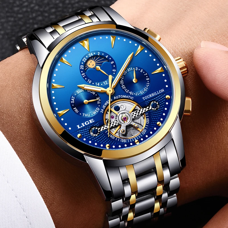 

LIGE Mens Watches Top Brand Luxury Men's Automatic Mechanical Watch Men Full Steel Waterproof Sport Watches Relogio Masculino