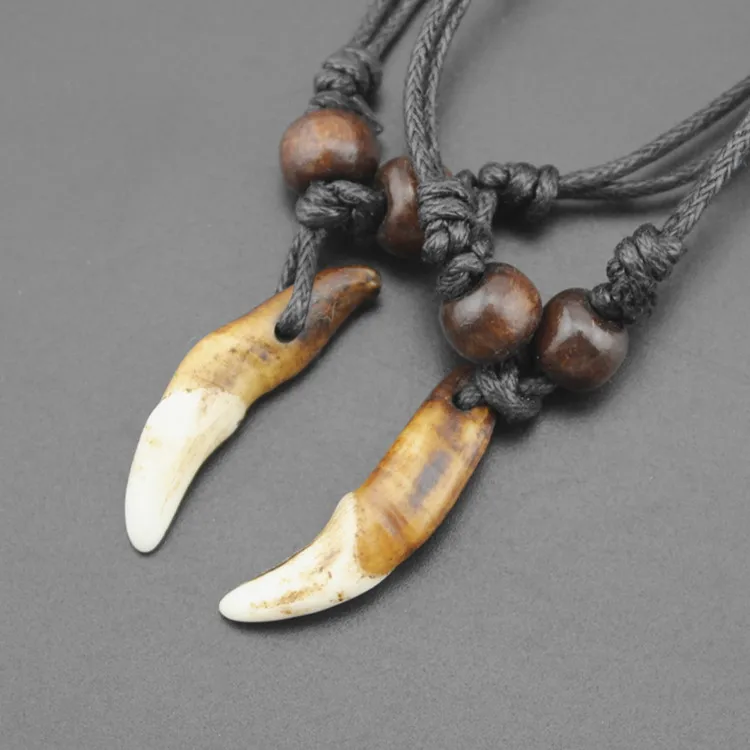 Прохладный tirbal Стиль реального зуб клыки волк зубы кулон Surfer Цепочки и Ожерелья
