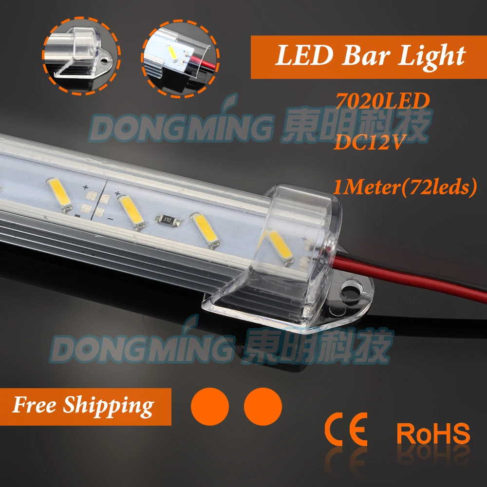 

1m LED bar light 72leds with aluminum u profile 7020 smd led luces strip 12V with pc covcer for closet/ kitchen wardrobe