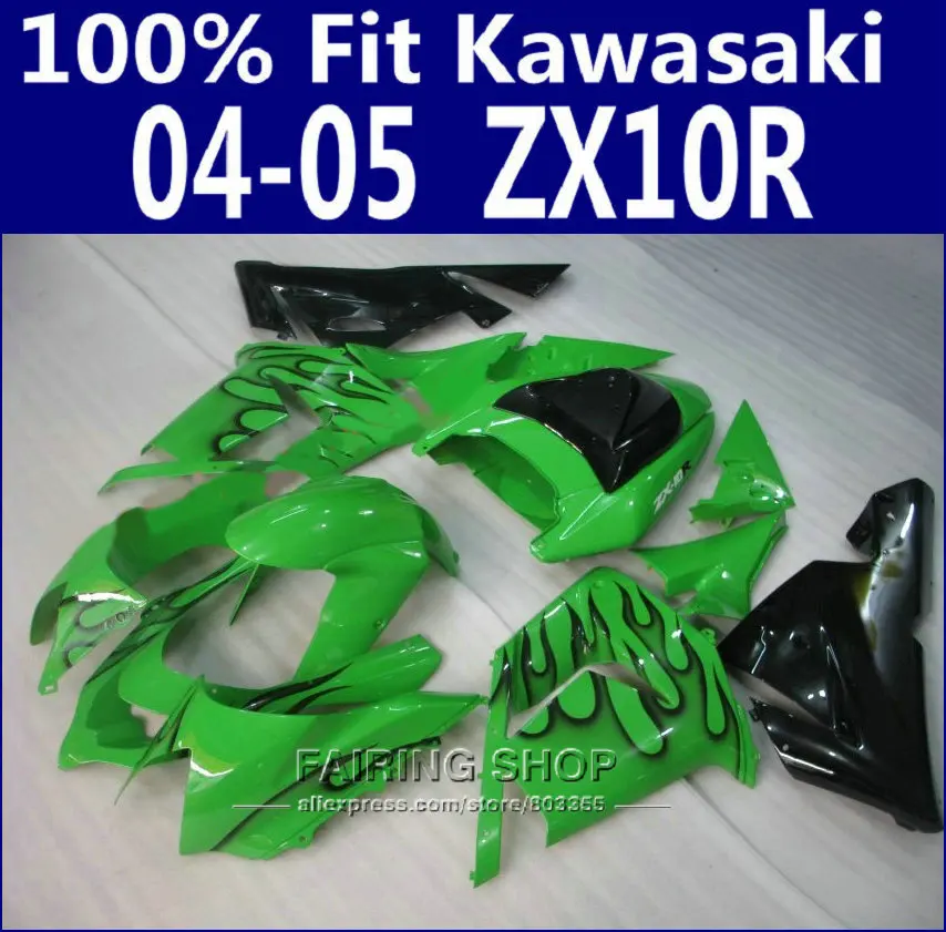Обтекатели зеленого и черного пламени для Kawasaki Ninja zx10r zx 10r 2004 2005 04 05 Бесплатная