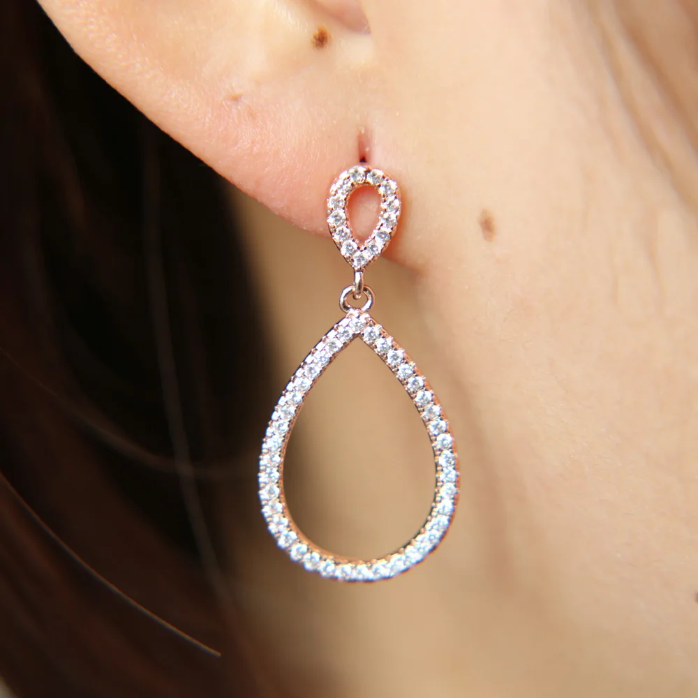 Hot Sale Simple Hollow prong setting cubic zirconia tear drop bling fashion Stud Earrings for Women Girl Piercing Jewelry | Украшения и