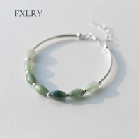fxlry new design silver color natural green jad oval waterdrop lucky ball round bead charms bracelet for girl jewelry