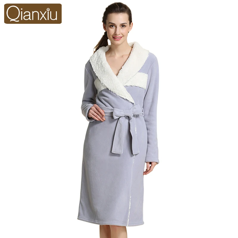 Женский теплый халат Qianxiu с отложным воротником и поясом зима 2019|bathrobe brand|brand