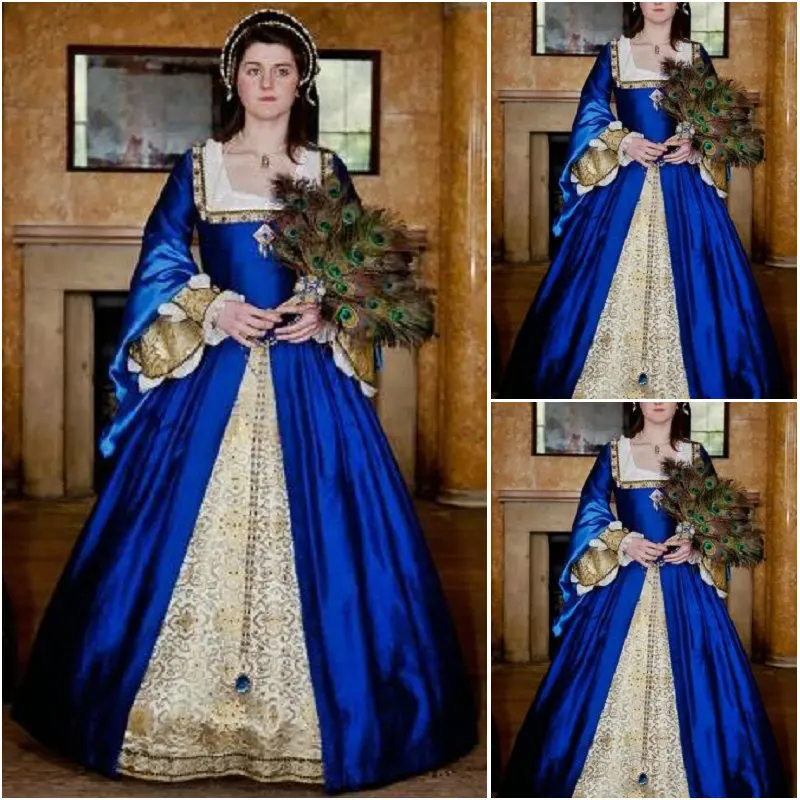 

History!Customer-made Luxs Blue Vintage Costumes Renaissance Dresses Steampunk dress Gothic Cosplay Halloween Dresses C-1150