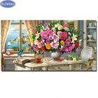 Большая Алмазная мозаика с цветами розы, алмазная вышивка, картина, вышивка крестиком, квадратный набор для творчества 5d, Цветочная ваза, украшение сада