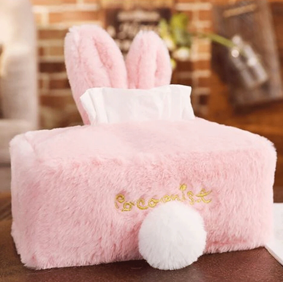 Tissue box Обложка сладкий розовый белый плюш кролик tissue box Прочный домашний Автомобиль Отель Держатель Для Бумажных Салфеток домашний кухонный Органайзер