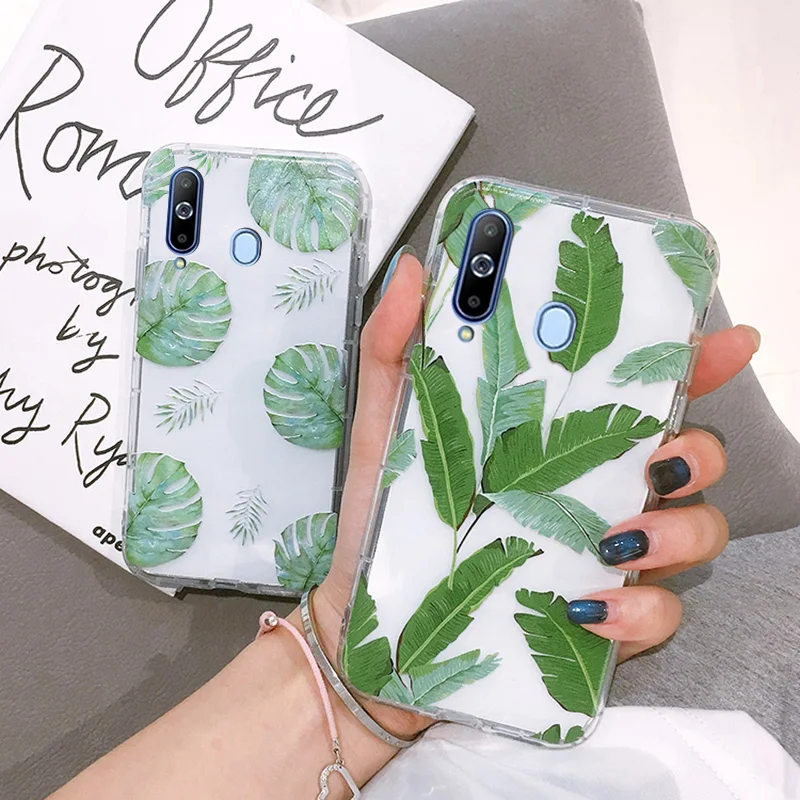 Милый прозрачный чехол с листочками для Samsung Galaxy S6 S7 Edge S8 S9plus S10plus note 8/9/4/5 задняя