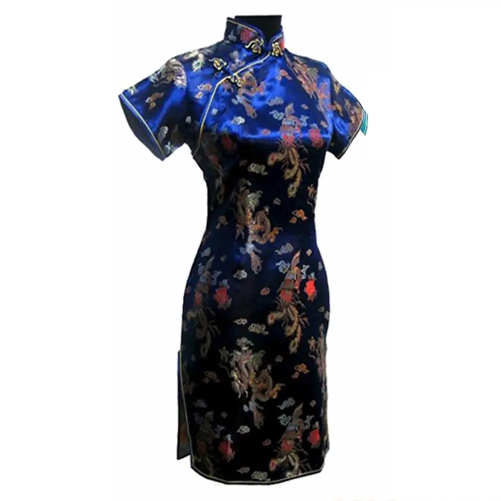 Черное Красное традиционное китайское платье Mujer Vestido женское атласное Ципао