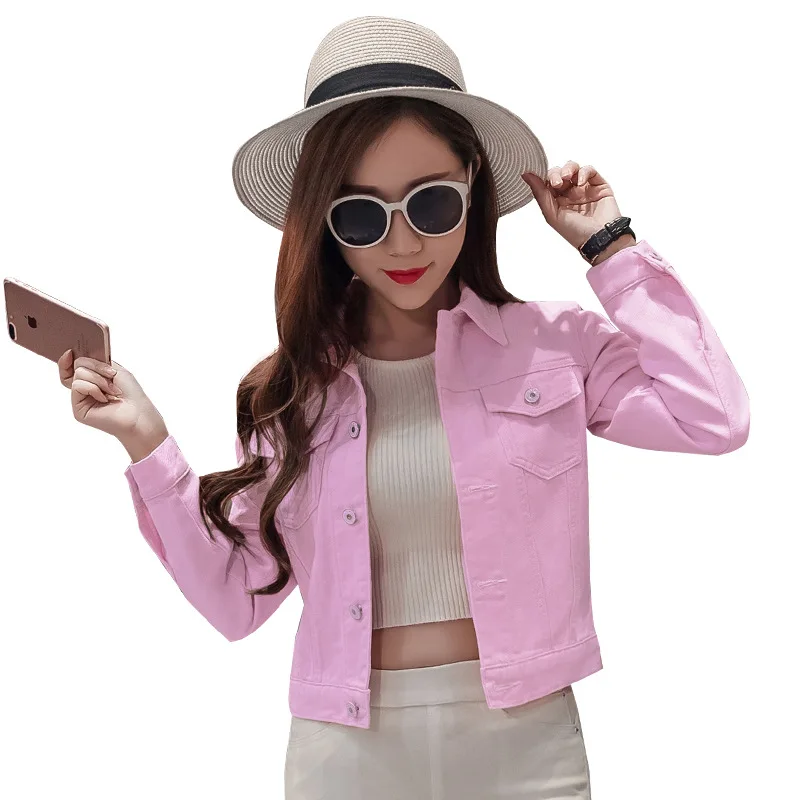 Новая модная женская джинсовая куртка весна осень отложной воротник белые