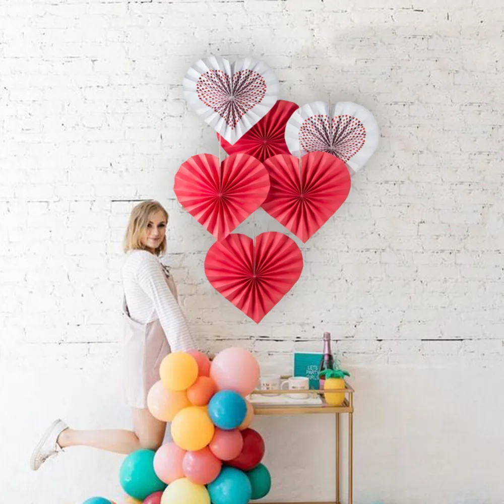 6 шт Красное сердце Форма розетка Бумага вентиляторы День Святого Валентина