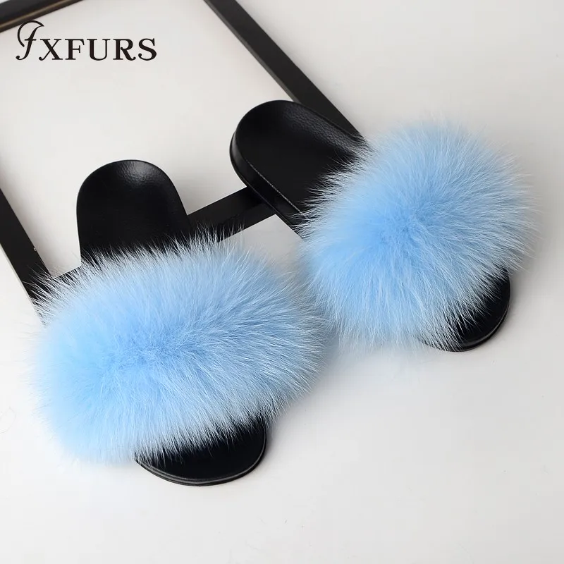 FXFURS/ г.; модные женские шлепанцы с лисьим мехом; сезон лето; пушистый мех; шлепанцы; пляжные скандалы; уличная ярмарка; шлепанцы; модная плюшевая обувь