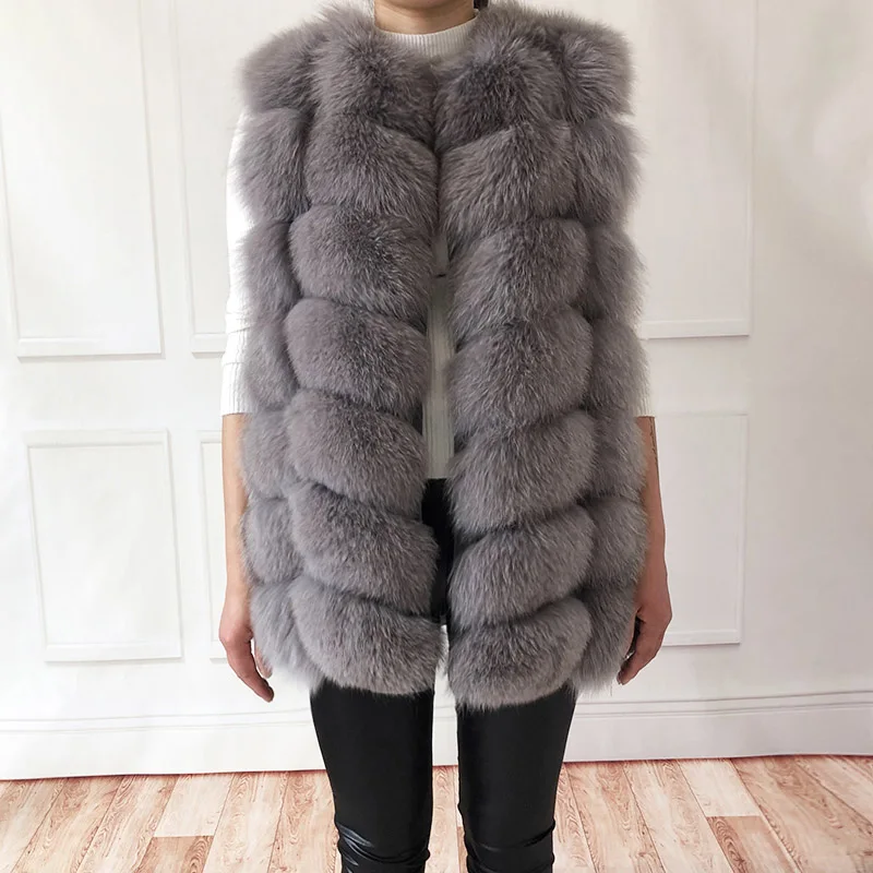 Light gray Жилет из натурального Лисьего меха Короткий без рукавов настоящий Лисий мех пальто куртка меховая куртка натуральный мех пальто жилет - Цвет: Light gray
