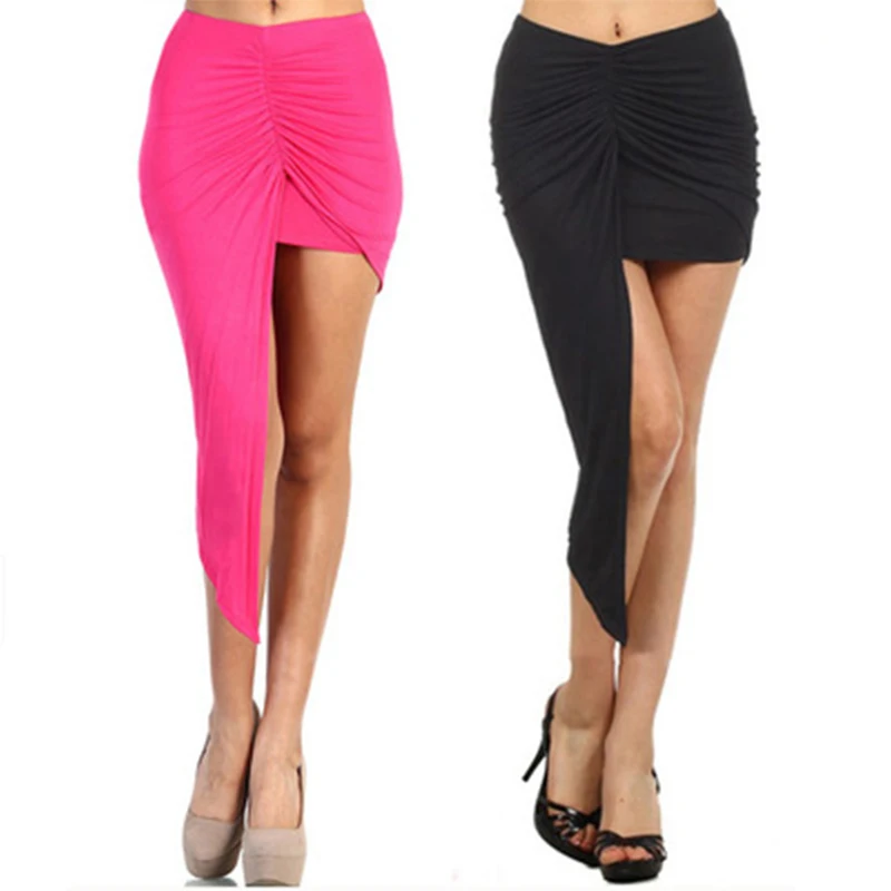 Женские юбки в Корейском стиле черные с асимметричным подолом повседневные