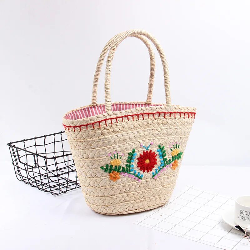 Пляжная сумка с цветочной вышивкой модная Повседневная Соломенная Сумка тоут