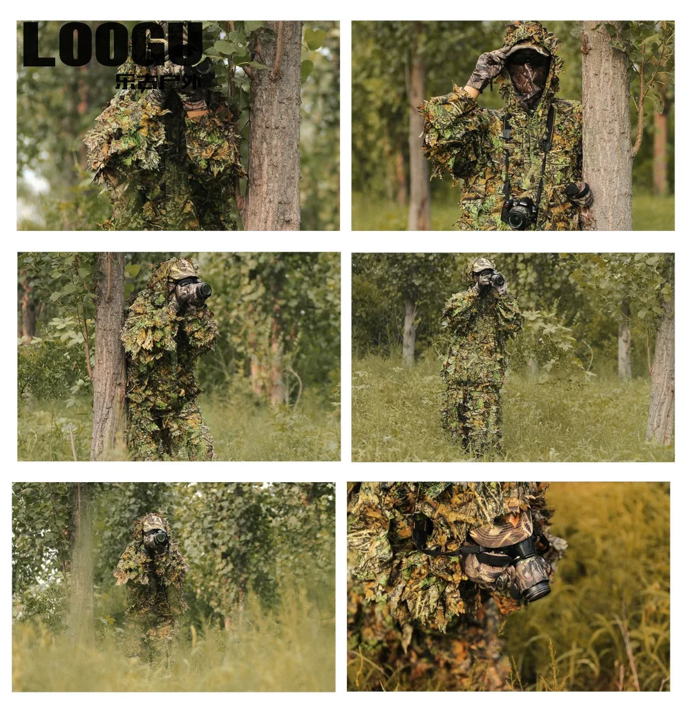 Открытый ghillie Костюмы камуфляж, лесная местность Охота наряд 3D Маскировка Униформа CS Костюмы Набор Снайпер Камуфляж Военная охота ткань