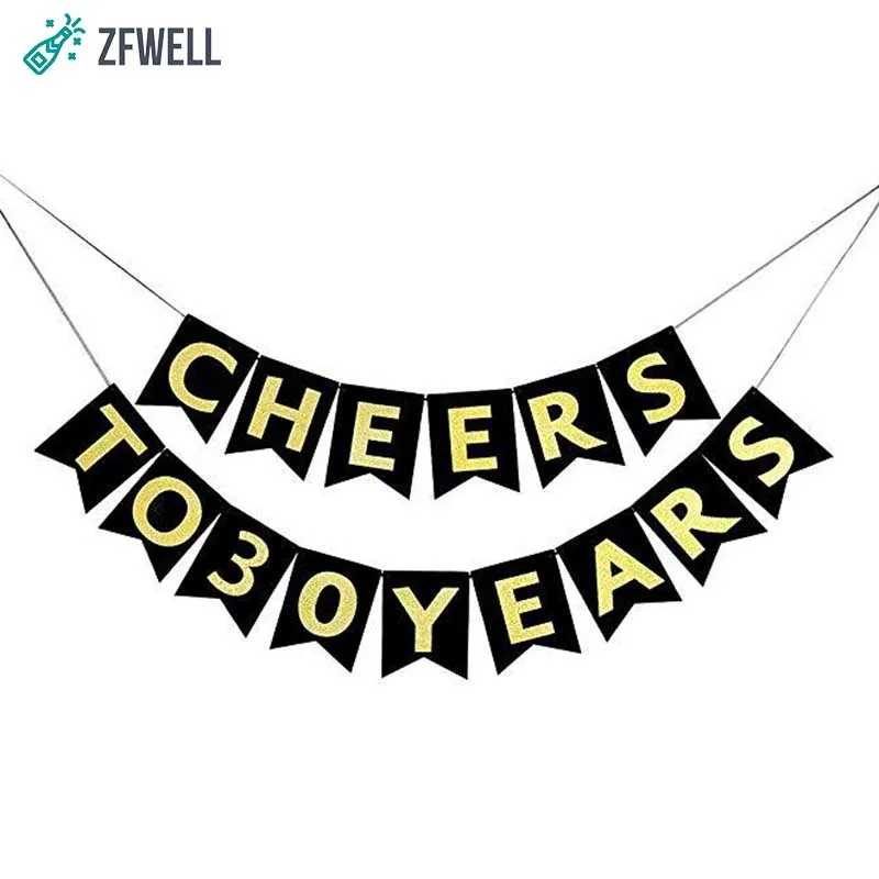 ZFWELL Золотой баннер с надписью CHEERS TO 30 лет для вечеринки дня рождения ласточкин