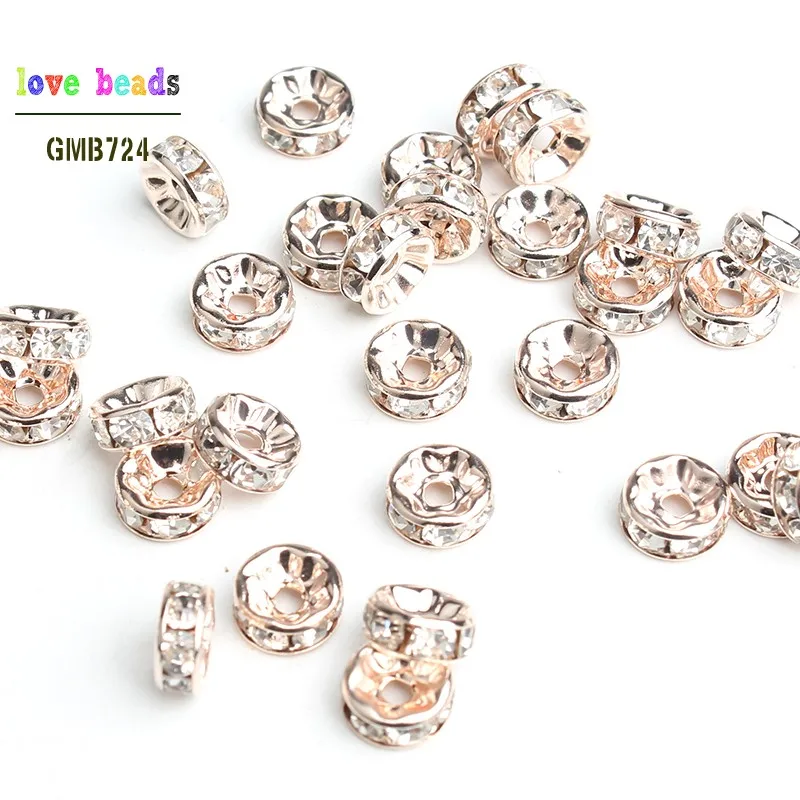 rose gold 100 шт./лот 4/6/8 мм металлическими элементами и стразами Стразы бусинки Rondelle бусины Spacer Бусины DIY ювелирных изделий Аксессуары многоцветный Палочки - Цвет: rose gold