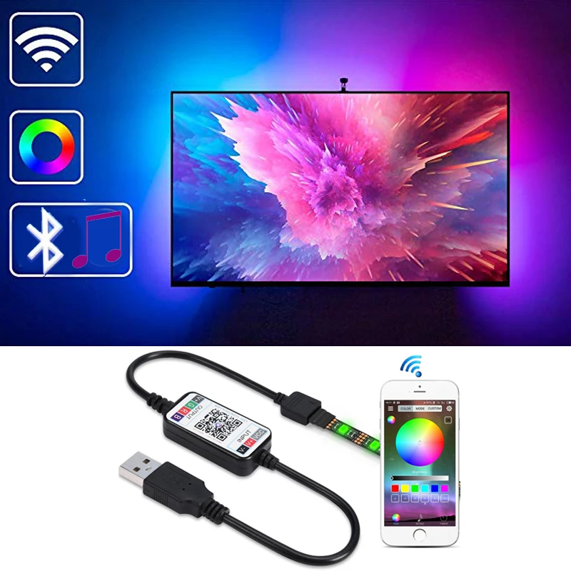 HKZZI Bluetooth Светодиодная лента светильник SMD 5050 RGB красочный DC5V музыкальная