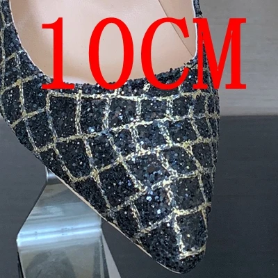 black shange 10cm Женские блестящие кожаные туфли на высоком каблуке; женские туфли-лодочки на платформе; модельные летние свадебные туфли; женские туфли-лодочки с острым носком на высоком каблуке - Цвет: black shange 10cm