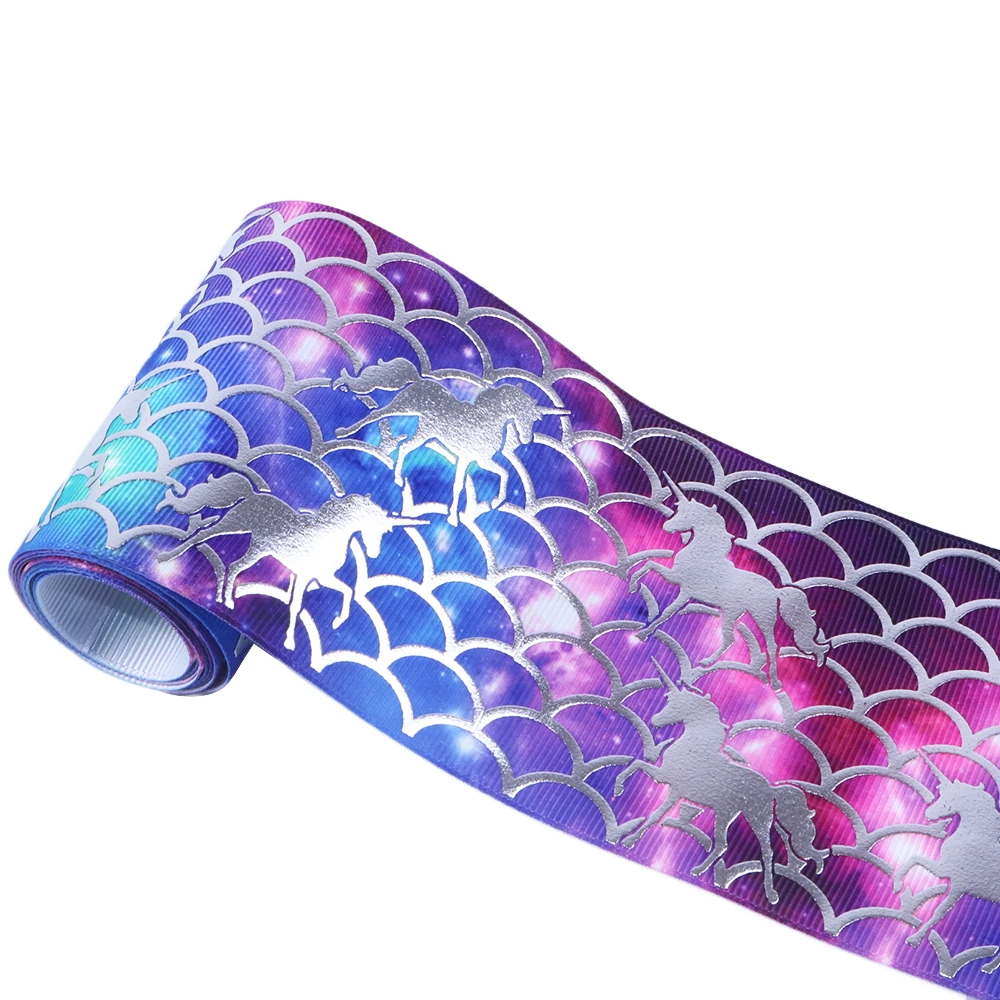 

New 75mm Fish Scale Printed Grosgrain Ribbon DIY Wrapping/Party/Hair Bow Decoration Art,50Yc5106