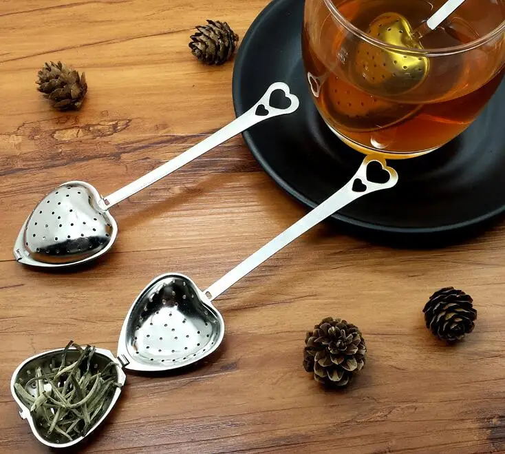 

100pcs Stainless steel Heart-Shaped Heart Shape Tea Infuser Strainer Filter Spoon Spoons Wedding Party Gift Favor