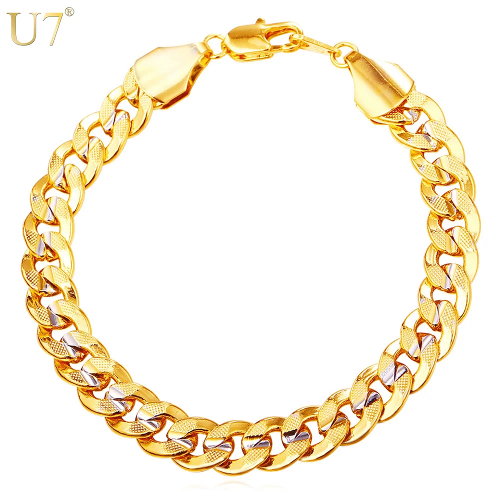 

U7 Two Tone Chain Bracelet Men Gold Color Jewelry Wholesale Trendy Cuban Link Chain Bracelet Men Jewelry H842