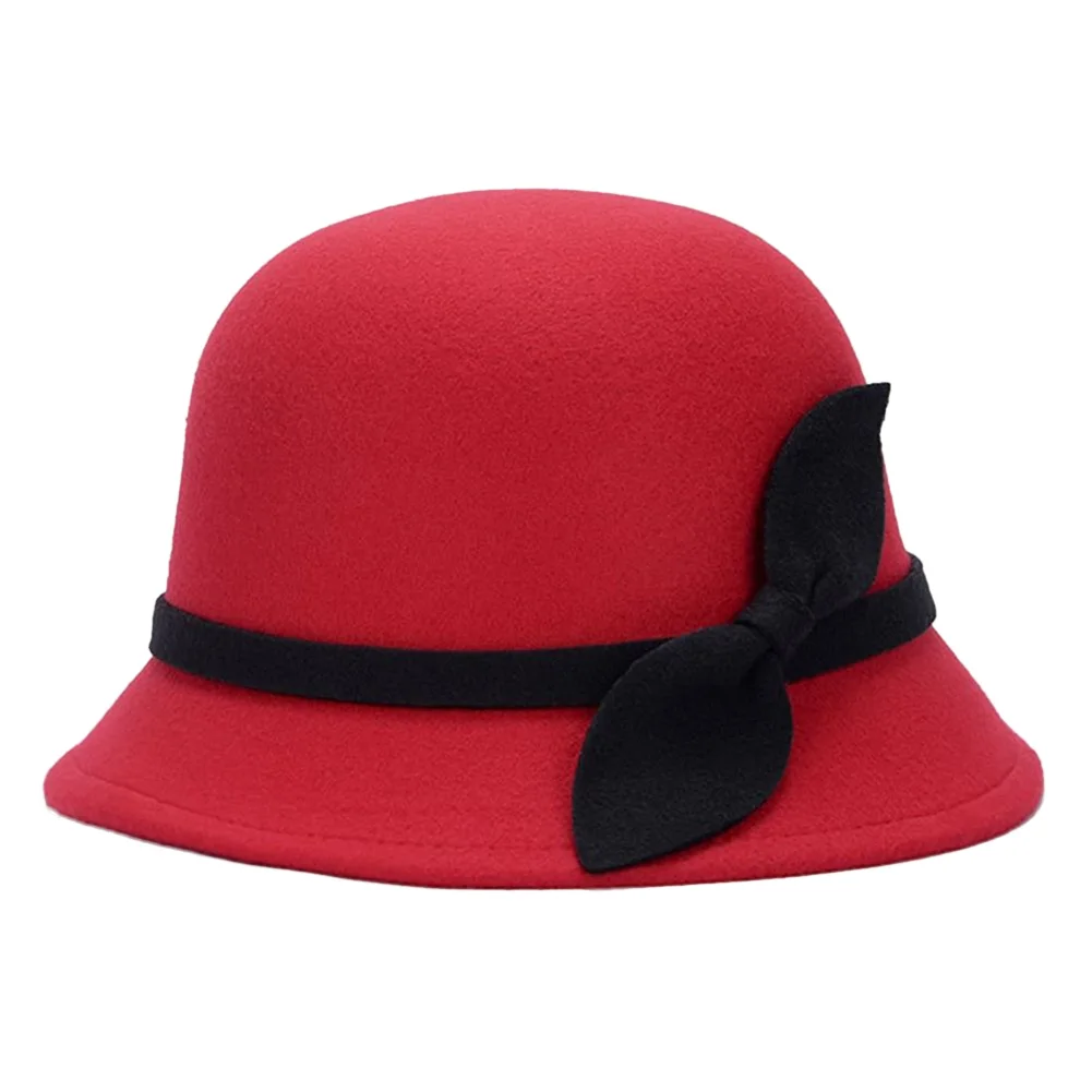 

Newly Cute Fashion Ladies Women Faux Wool Felt Bucket Hats Cloche Derby Bowler Cap with Bowknot m99