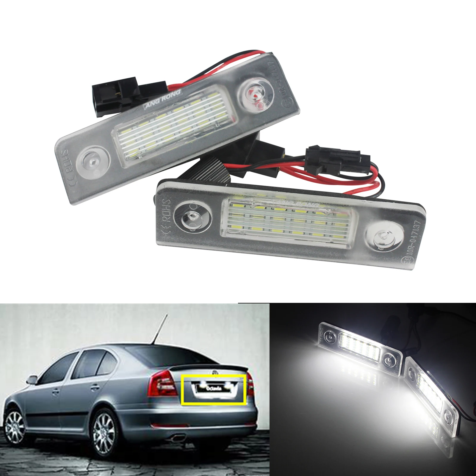 ANGRONG 2x Светодиодный светильник номерного знака для Skoda Octavia 1Z 2004 13 & Roomster 5J 2006