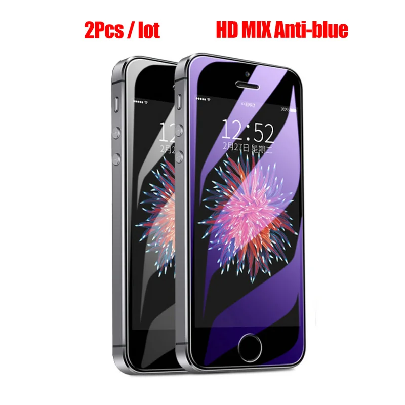 HD MIX Anti-blue 2 шт./лот закаленное стекло для Apple iPhone 5S 5 SE 5C защита экрана 9H анти Blu-Ray стекло для iPhone 5 Se защитная пленка, стекло - Цвет: HD MIX Anti-blue