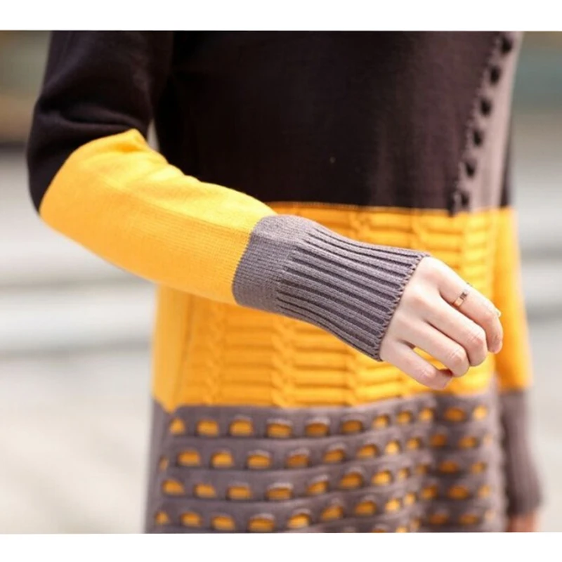 Осень зима Платья свитеры Для женщин Водолазка Sexy пуловеры вязаное платье