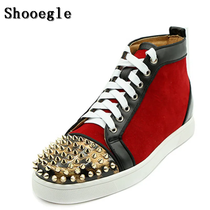 SHOOEGLE/Новинка 2018 года Черные мужские туфли в стиле пэчворк с заклепками Мужские