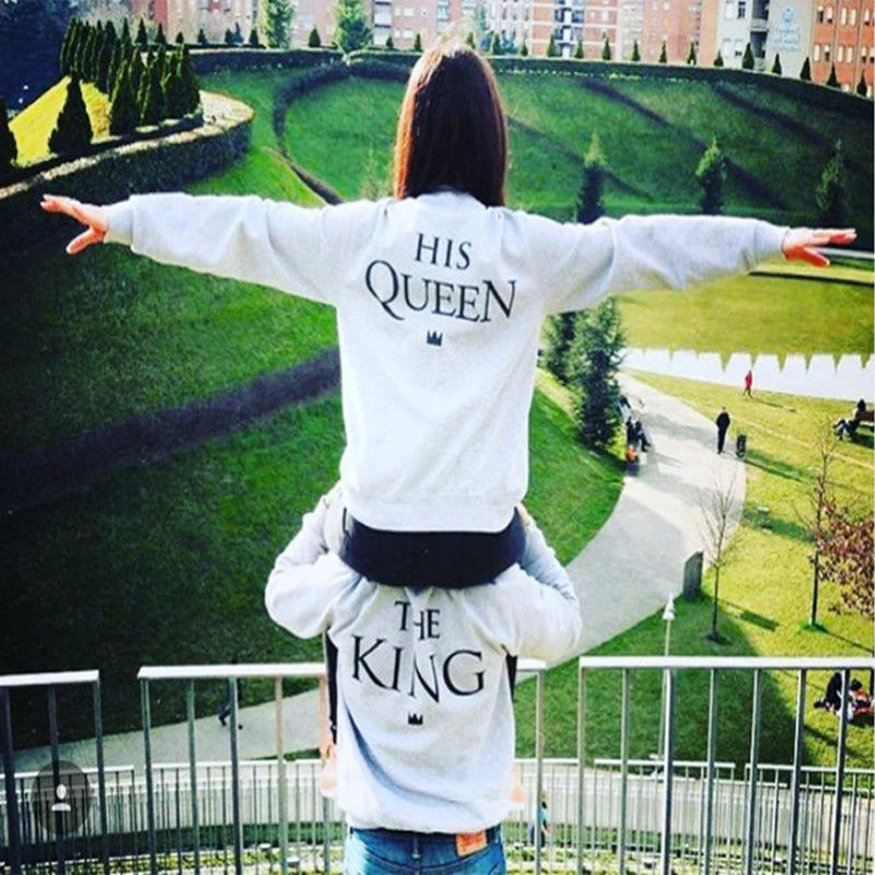 Модный женский и мужской милый пуловер с длинными рукавами надписью King &amp его Queen