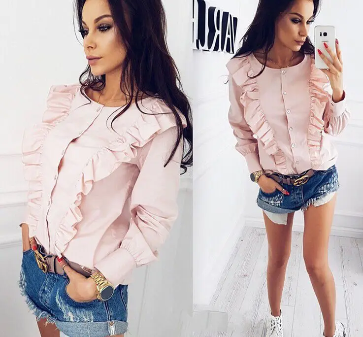 AR Мода оборками Твердые Рубашки для мальчиков Топы корректирующие Для женщин с