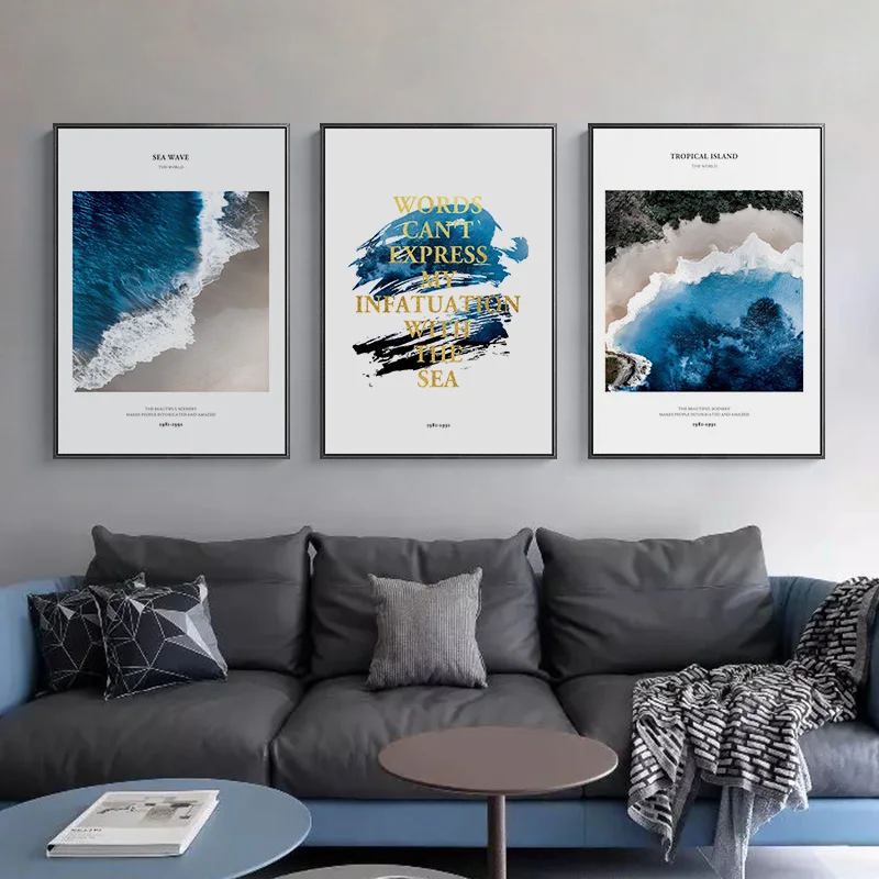 

Nordic Seascape Beach Canvas Painting Poster Quote Posters and Print Modern Seaside Wall Art Pictures For Living Room Bedroom