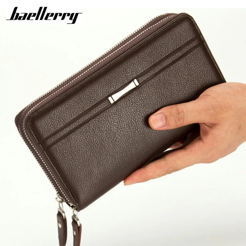 Baellerry, деловые Длинные мужские кошельки, из искусственной кожи, клатч, кошелек, Мужская удобная сумка, Carteira Masculina, черный, двойная молния, большой кошелек