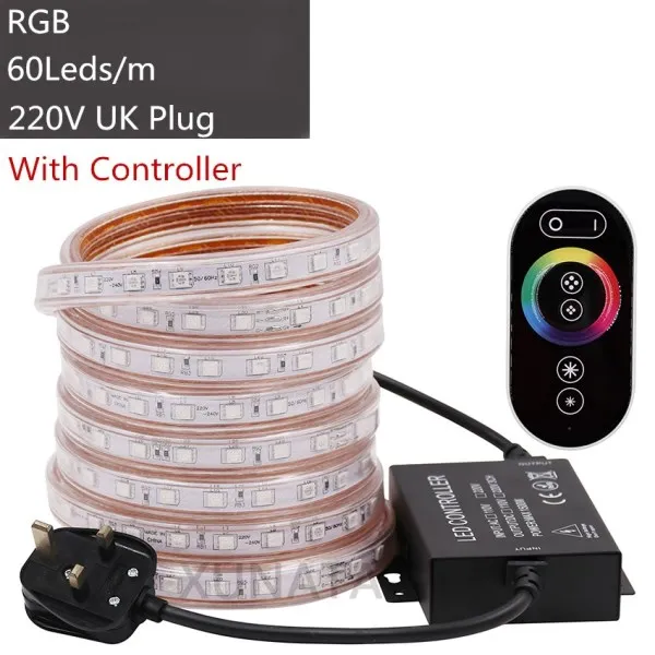 RGB UK 5050 RGB Светодиодная лента 60 Светодиодный s/m водонепроницаемый гибкий RGB светодиодный светильник наружная струнная лампа с сенсорным контроллером 220V EU/UK 110V US - Испускаемый цвет: RGB UK
