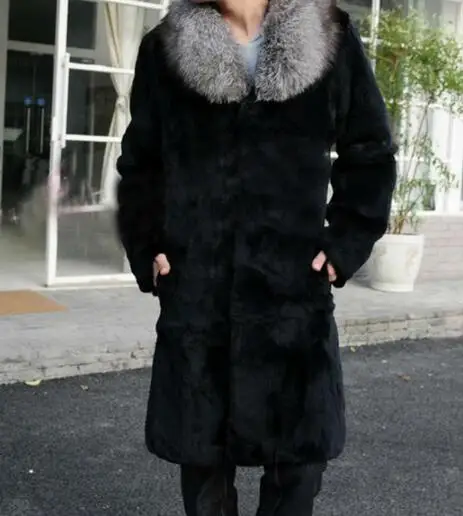 

S-6XL HOT 2019 Spring Men's New Fashion Lapel single-breasted long imitation mink fur coat