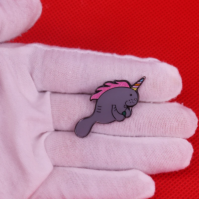 Ламантин брошь в виде единорога милые блестящие шпильки Пастель художественная