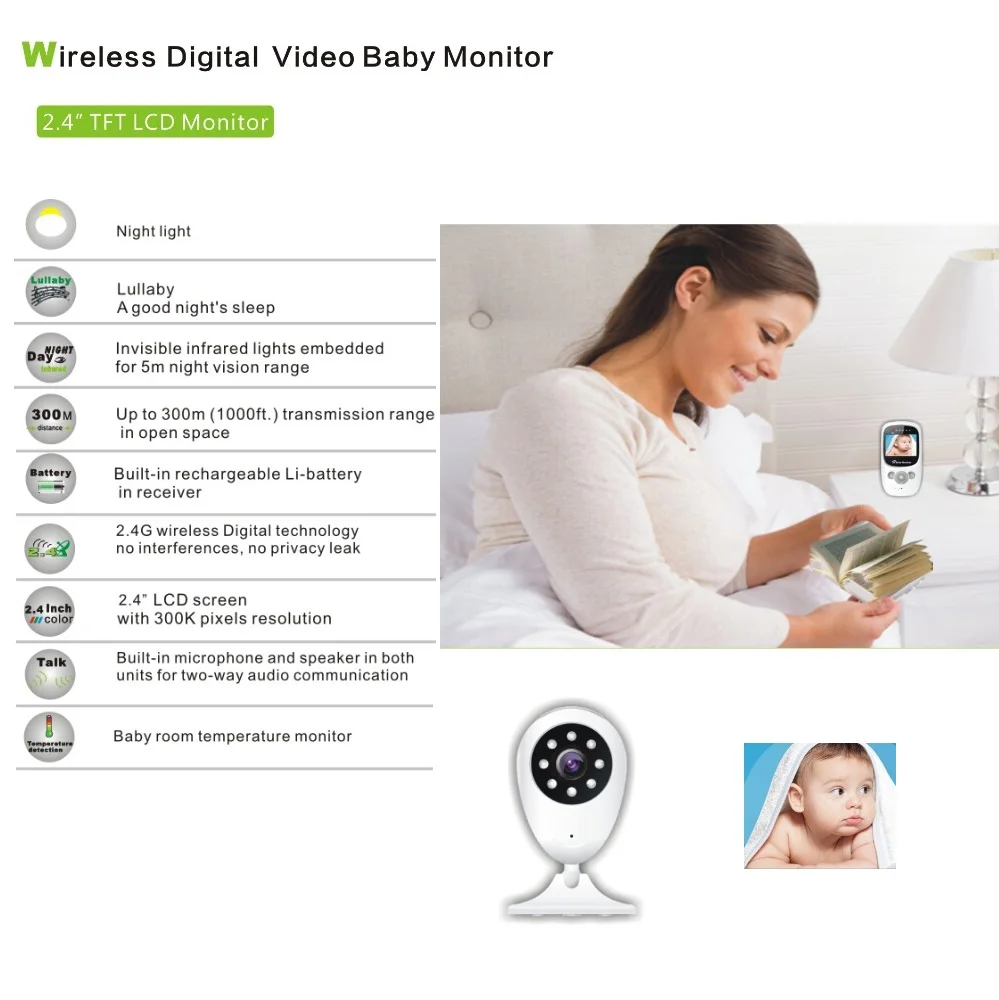 BabyKam Wireless Digital Video Baby Monitor 2.4inch Security Camera Intercom Radios Night Vision LED Temperature | Безопасность и