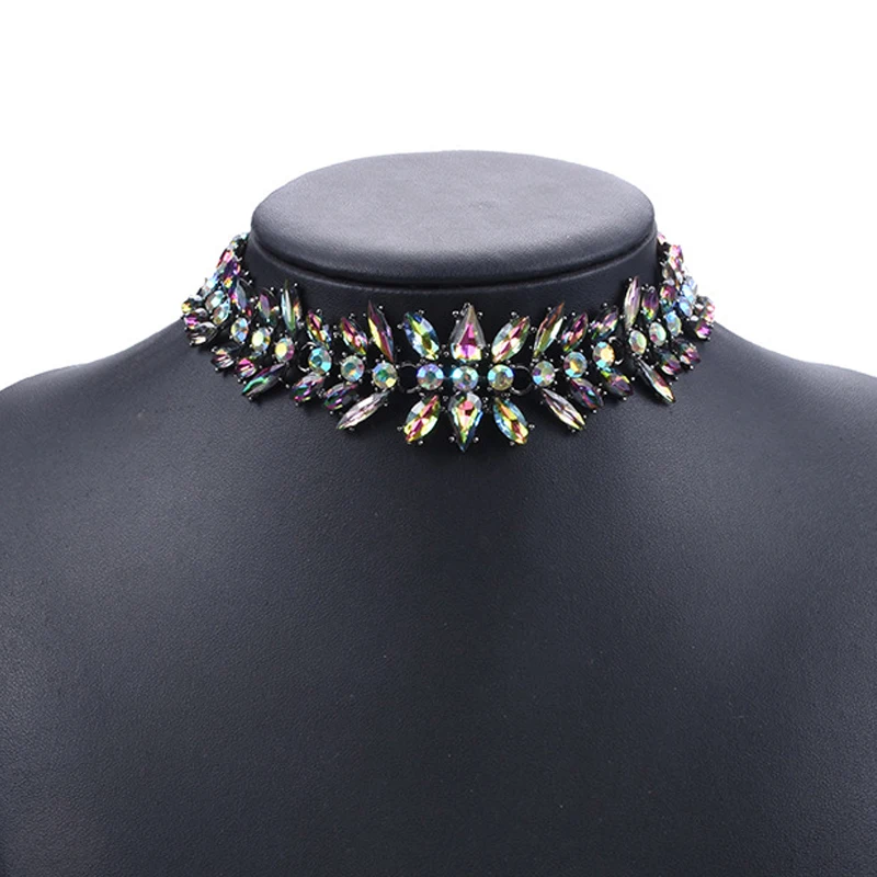 Черное многоцветное широкое Колье чокер неоготическое панк колье с кристаллами