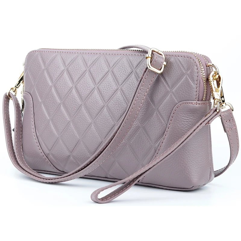 COMFORSKIN Premium Cowhide Double Zipper Messenger Bags 2021 New Arrivals European And American Geometric Ladies Cross-body Bags