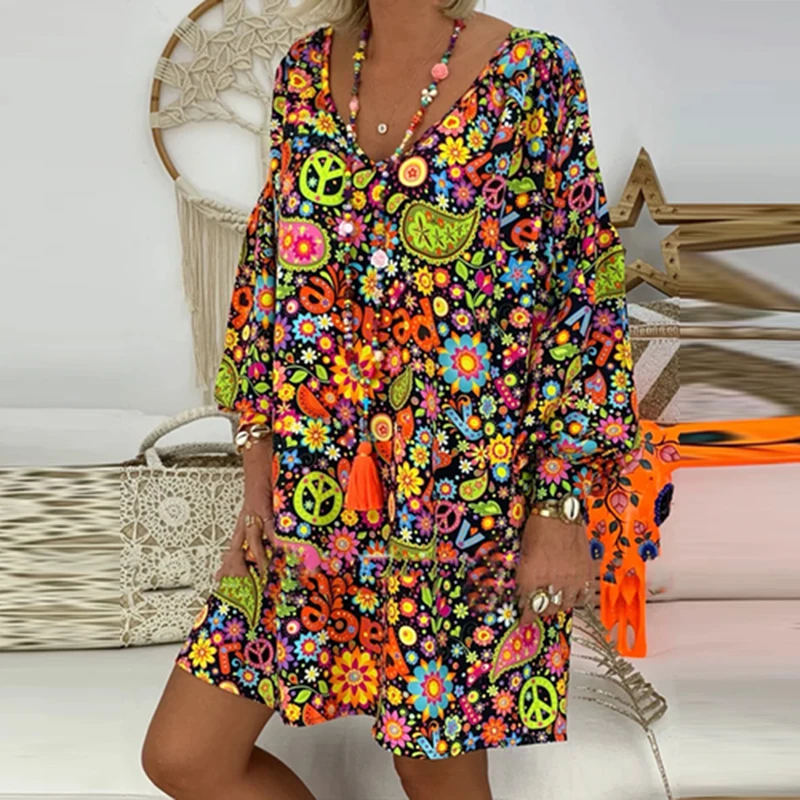 Новое платье с длинным рукавом женский летний бохо стиль пляжные платья женские