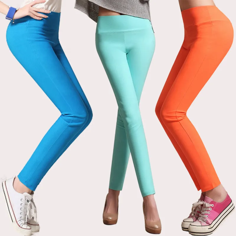 Женские летние весенние однотонные облегающие леггинсы размера плюс синего и