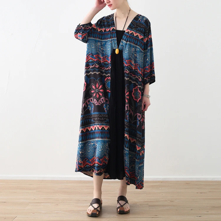 

New Summer Fashion Women's two false Dress Printing Chiffon Rayon A-line Long O-neck Female Half Sleeve Plus Size holiday Dress