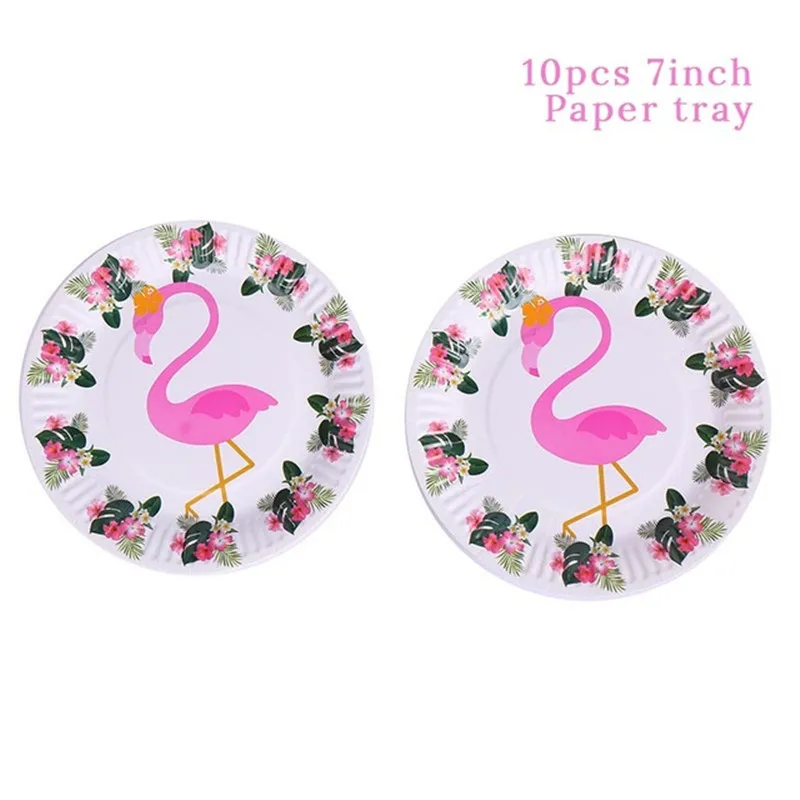 10pcs 7inch plate Летние вечерние украшения Фламинго одноразовые наборы куханной утвари Бумажные Соломенные тарелки скатерть день рождения свадьба партия поддерживает поставки - Цвет: 10pcs 7inch plate